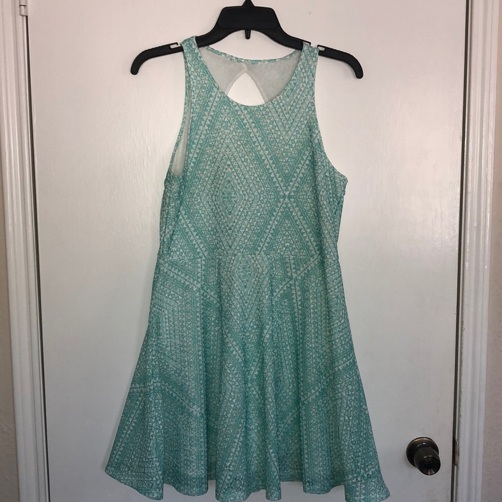 Teal and white patterned dress
